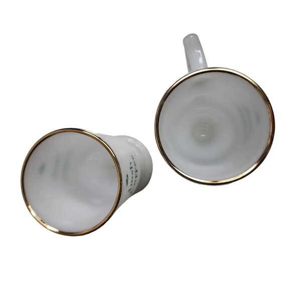 Vintage Irish Coffee Milk Glass Mugs Footed Pedestal Shamrocks Gold Rim Lot of 2 - Picture 6 of 6